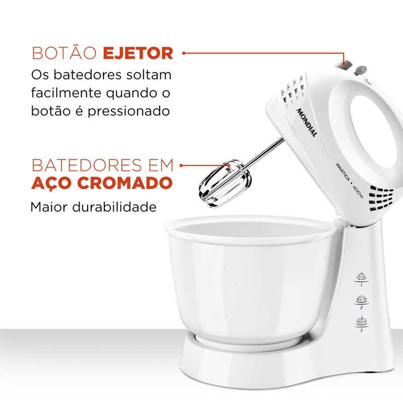 Batedeira Mondial Prática Branca 400W B-44-W - Mondial