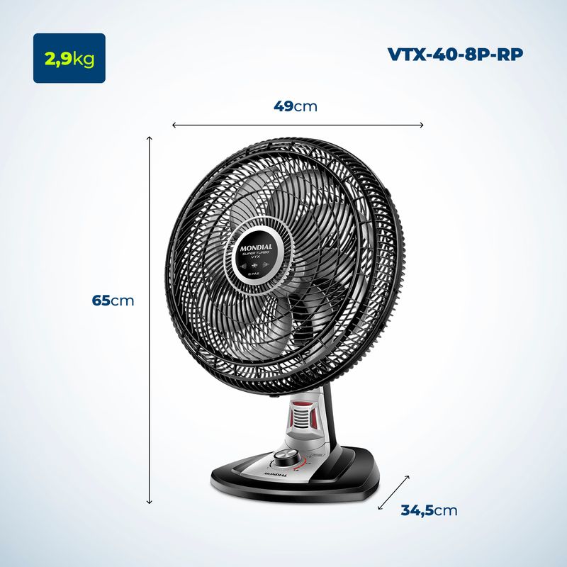 Ventilador De Mesa Mondial Turbo 8 Pás 40 Cm Repelente Pastilha VTX-40 ...