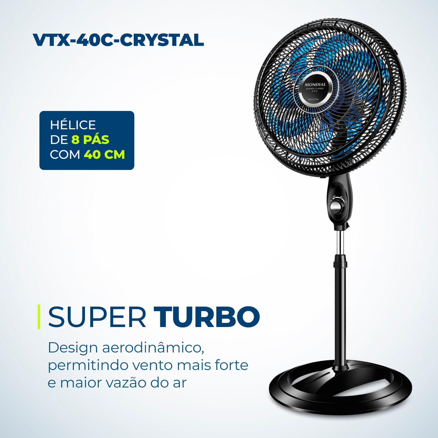 Ventilador de Coluna Super Turbo 8 Pás Mondial - VTX-40C-CRYSTAL - Mondial