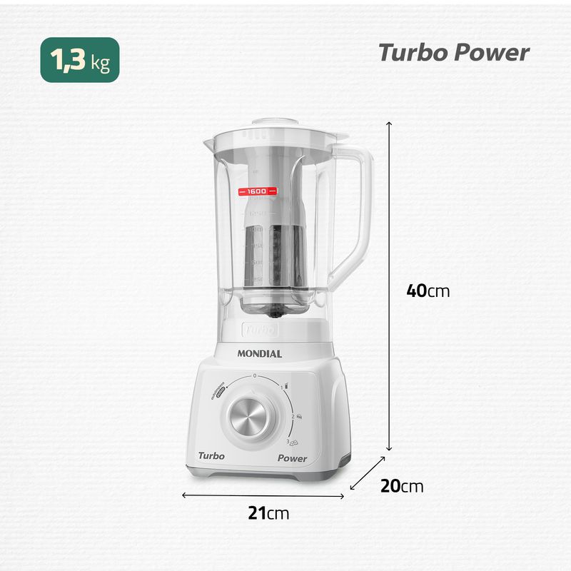 Liquidificador Mondial Turbo Power 2,2L L-99-WG Branco - 127V