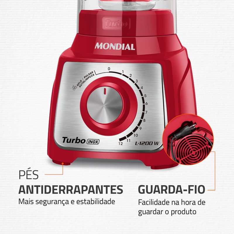 Liquidificador Mondial L-1200 Turbo, Filtro, 12 Vel + Pulsar, 1200W, Preto  - 220V