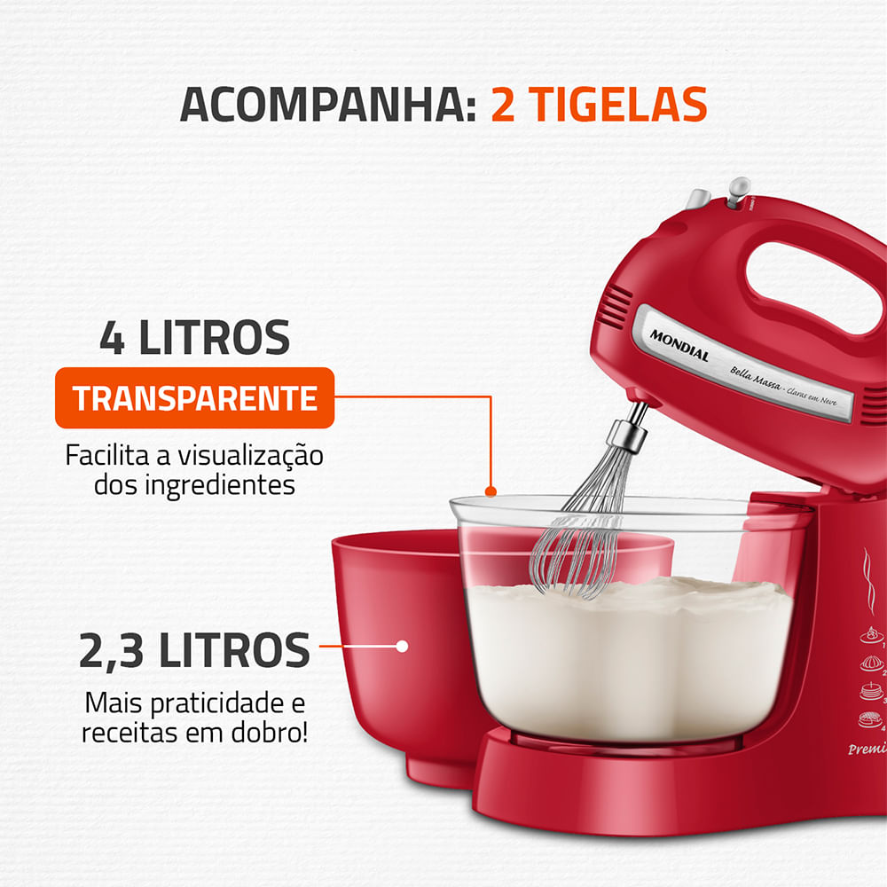 Batedeira Mondial 500W Vermelha | Potente e Prática - Mondial