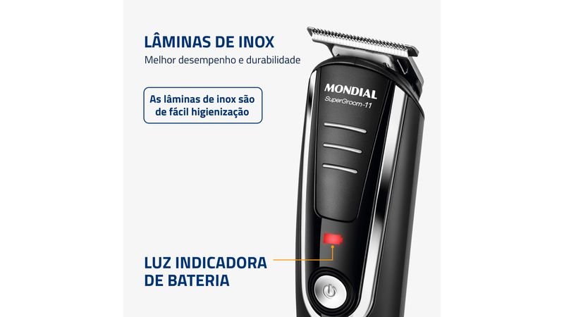 Aparador de Pelos Super Groom 11 Mondial Preto/Prata Bivolt - BG