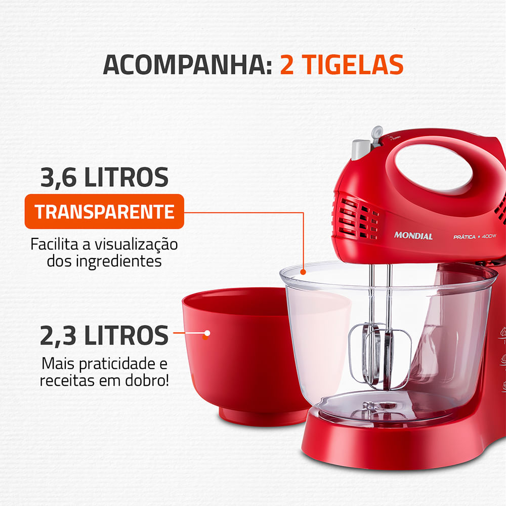 Batedeira Pratic Due Mondial Vermelha 400W - Mondial